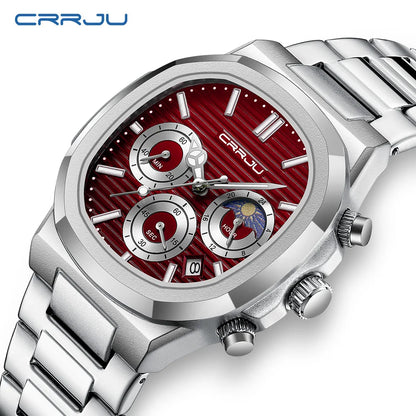 CRRJU Herrenuhr, wasserdicht, leuchtende Armbanduhr, Quarz-Edelstahluhr für Herren, Pilot-Top-Marke, Herrenuhren, Chronograph