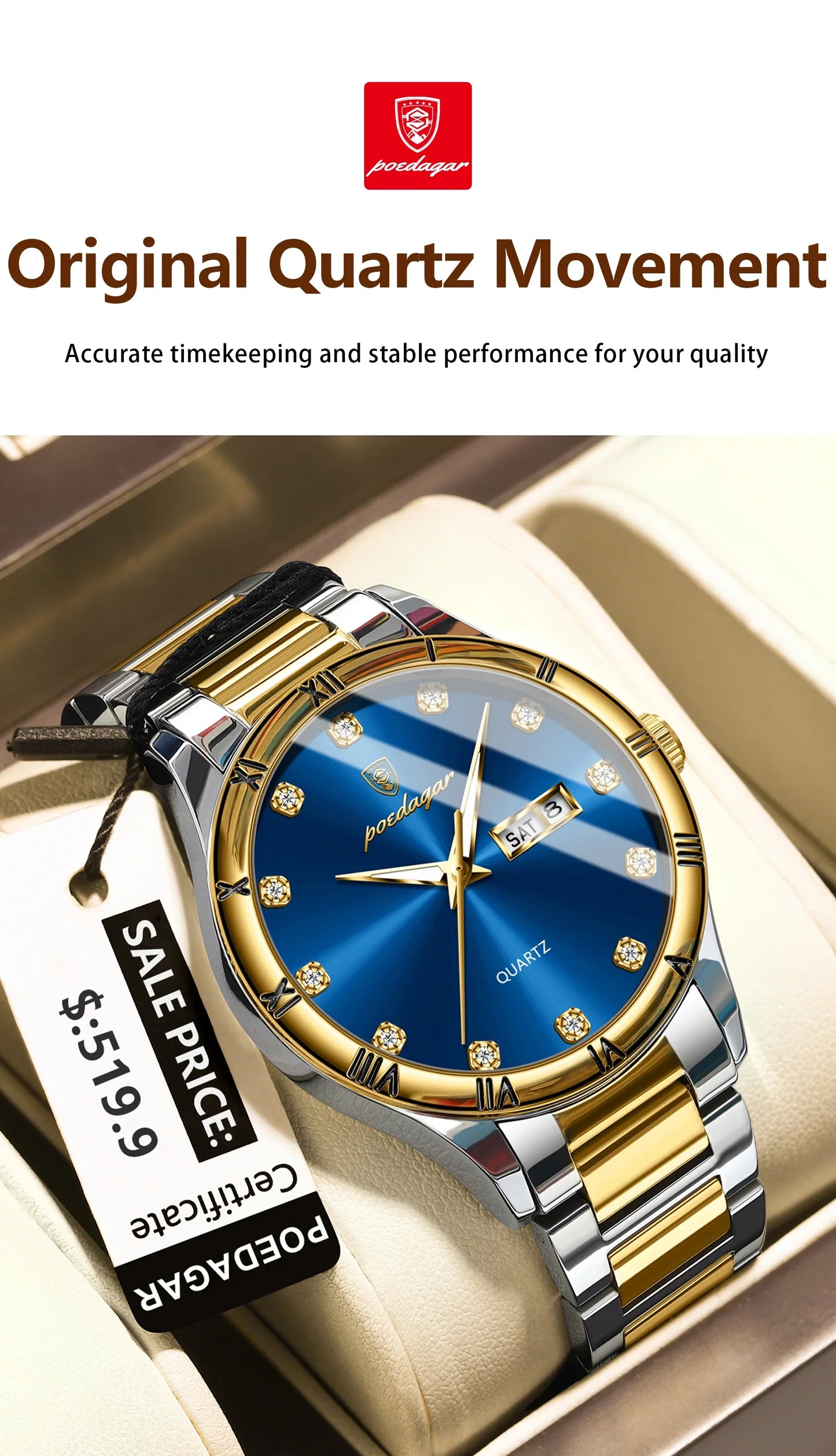 POEDAGAR Top Luxus Uhr Für Mann Datum Woche Wasserdicht Leucht Mann Armbanduhr Quarz Edelstahl herren Uhren Sport Reloj