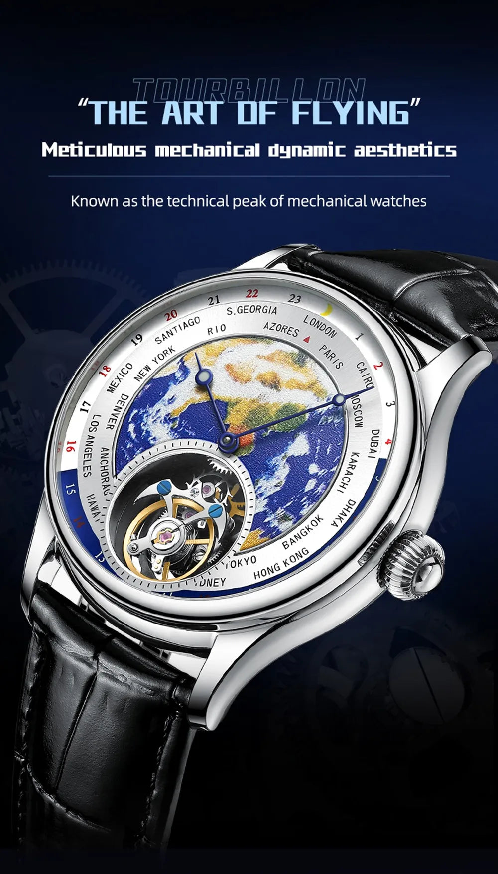 AESOP Diamond Luxury Flying Tourbillon Movement Watch For Men Earth Enamel Dial  Sapphire Skeleton Mechanical Watches Business A