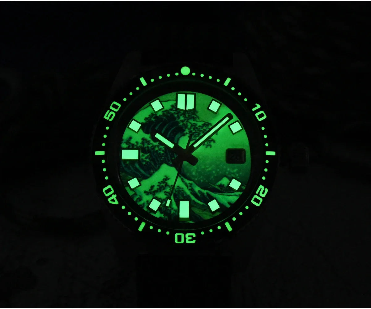 San Martin 40mm 62mas V3 Diver Watch For Men Kanagawa Surfing Dial NH35 Automatic Mechanical 20Bar Full Luminous Rubber Strap
