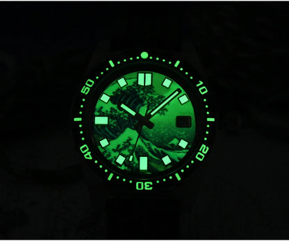 San Martin 40mm 62mas V3 Diver Watch For Men Kanagawa Surfing Dial NH35 Automatic Mechanical 20Bar Full Luminous Rubber Strap