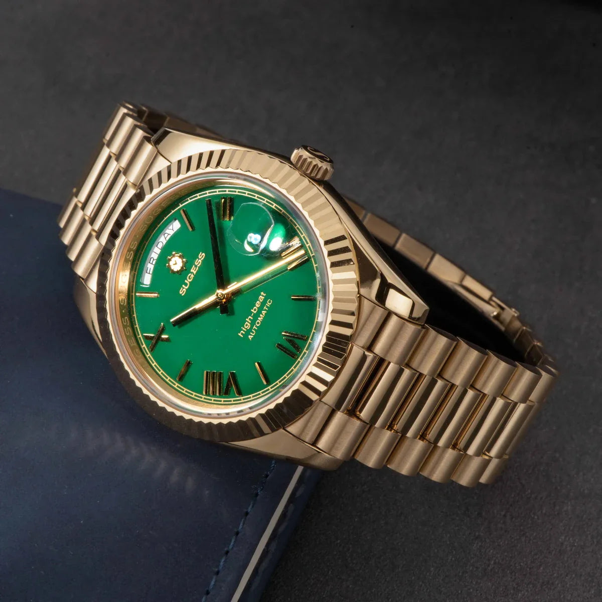 2023 neue Sugess Uhr von Männern 40mm Tag Datum automatische Dandong Sl3034 Uhrwerk Retro mechanische Armbanduhr Saphirglas golden