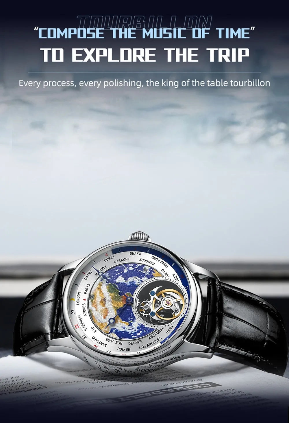 AESOP Diamond Luxury Flying Tourbillon Movement Watch For Men Earth Enamel Dial  Sapphire Skeleton Mechanical Watches Business A