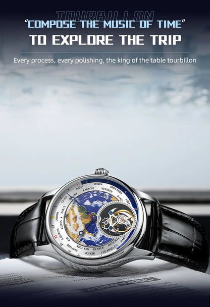 AESOP Diamond Luxury Flying Tourbillon Movement Watch For Men Earth Enamel Dial  Sapphire Skeleton Mechanical Watches Business A