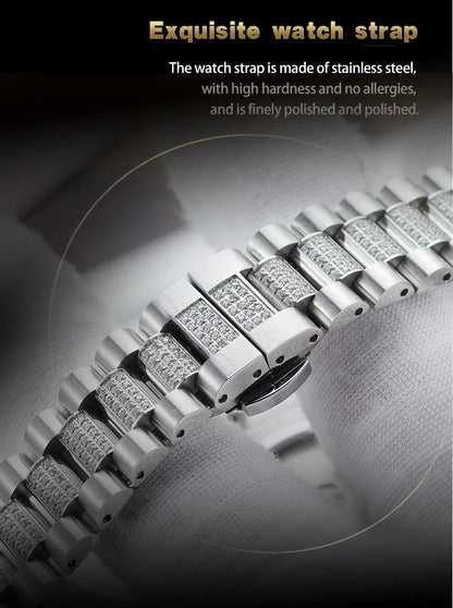 OBLVLO Men's Luxury Watch Yellow Gold White Dial Automatic Date Diamond Bezel Mechanical Bracelet Watches with Day RX-DD