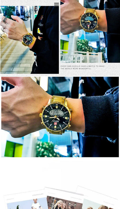 Top Marke Luxus Männer Armbanduhr Wasserdichte Sport Digitale Uhren Männer LED Stahl Militär Quarzuhr Gold farbe Große Zifferblatt Uhr
