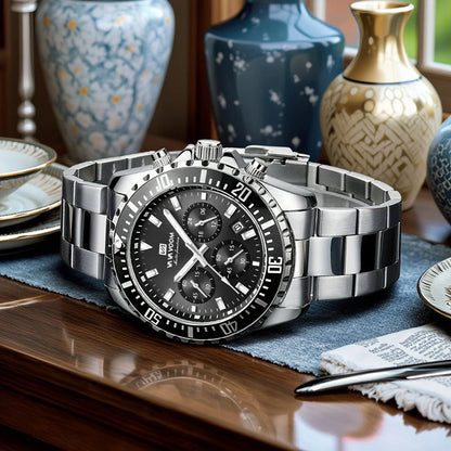 VA VA VOOM Marke Top Männer Uhr 1 Stück Multifunktionale Modische Timing Zifferblatt Grün Gold Edelstahl 3Bar Timing Uhr für Männer