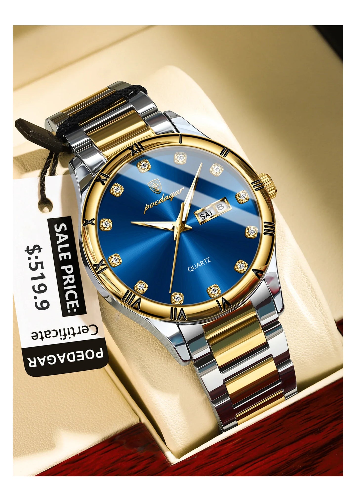 POEDAGAR Top Luxus Uhr Für Mann Datum Woche Wasserdicht Leucht Mann Armbanduhr Quarz Edelstahl herren Uhren Sport Reloj