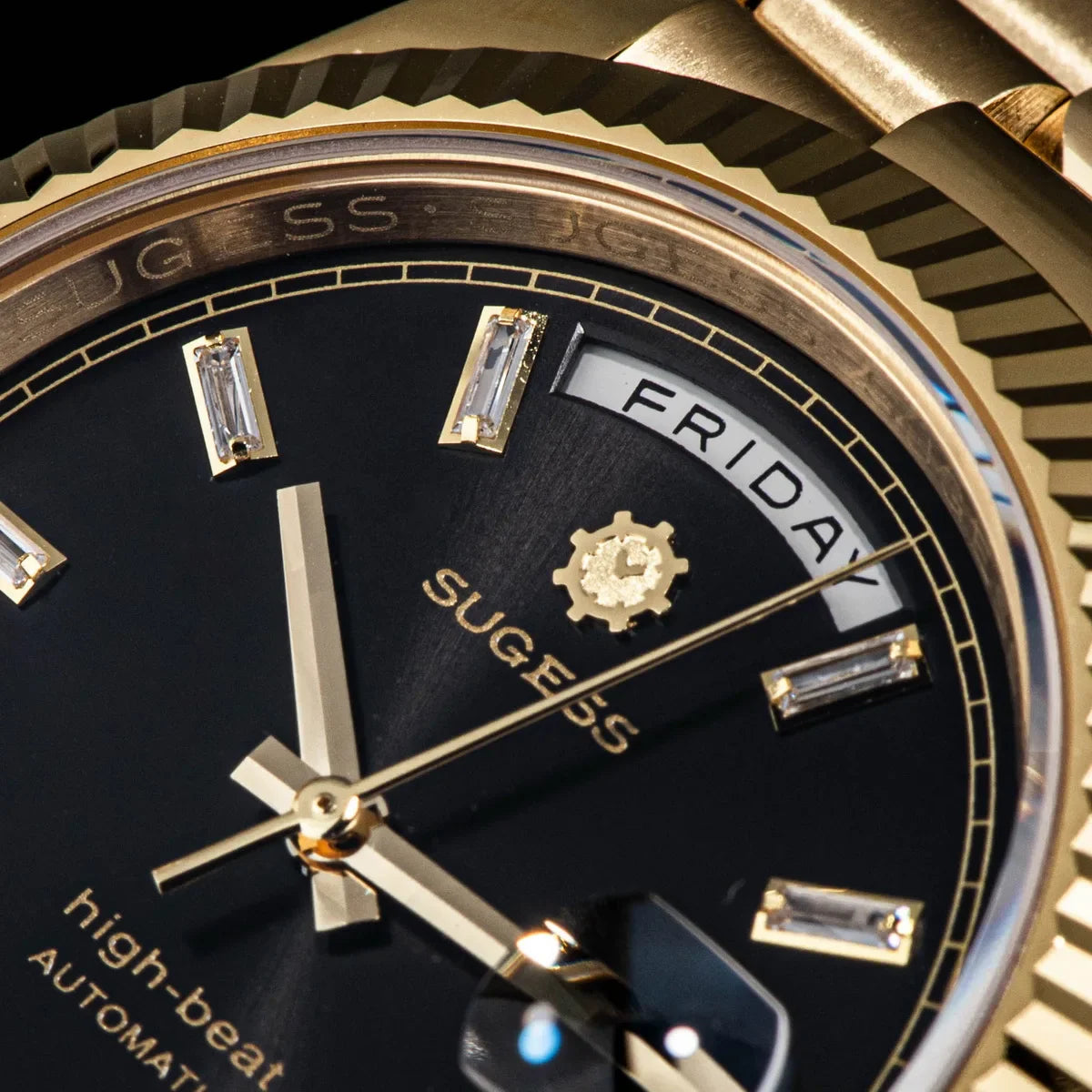 2023 neue Sugess Uhr von Männern 40mm Tag Datum automatische Dandong Sl3034 Uhrwerk Retro mechanische Armbanduhr Saphirglas golden