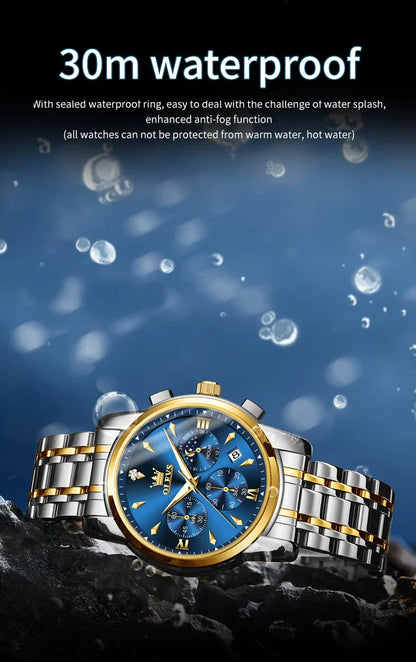 OLEVS 3639 Top Marke Original Luxus Neue Quarzuhr Edelstahl Uhr Für Männer Wasserdicht Leucht Mond Phase Herren Uhr