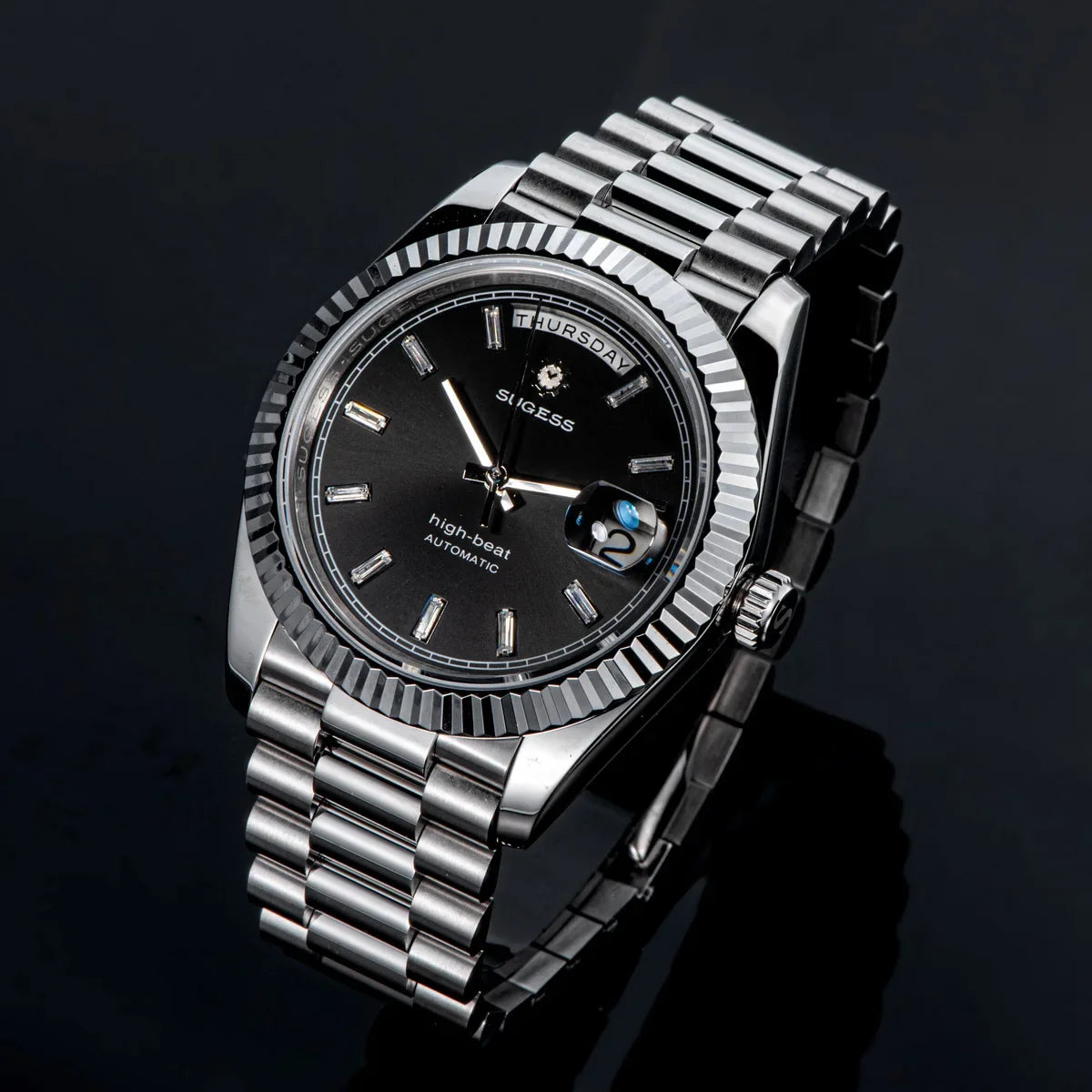 2023 neue Sugess Uhr von Männern 40mm Tag Datum automatische Dandong Sl3034 Uhrwerk Retro mechanische Armbanduhr Saphirglas golden
