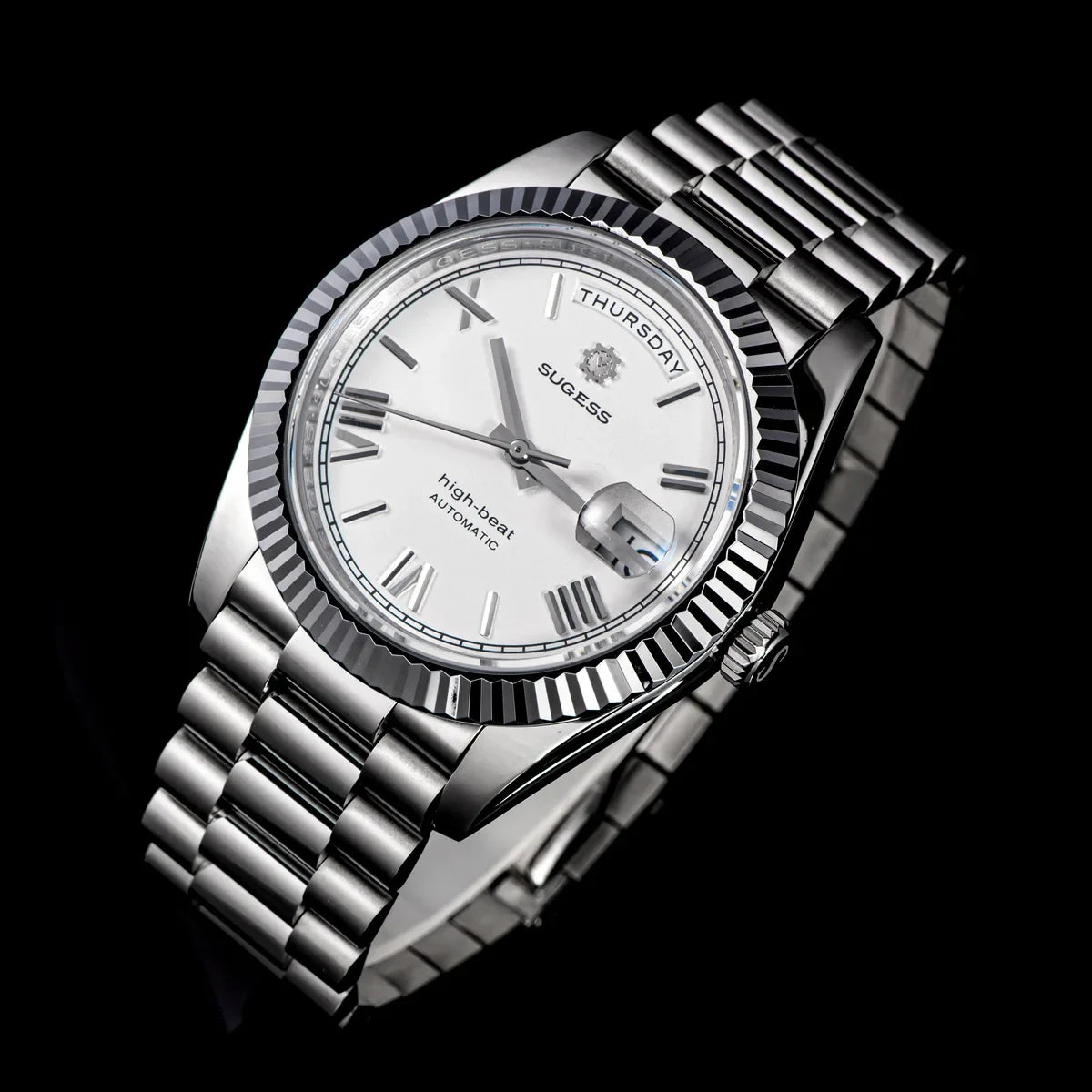 2023 neue Sugess Uhr von Männern 40mm Tag Datum automatische Dandong Sl3034 Uhrwerk Retro mechanische Armbanduhr Saphirglas golden