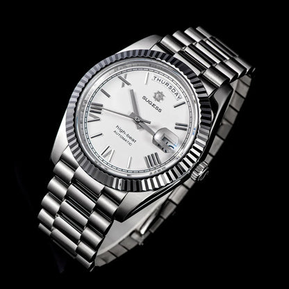 2023 neue Sugess Uhr von Männern 40mm Tag Datum automatische Dandong Sl3034 Uhrwerk Retro mechanische Armbanduhr Saphirglas golden