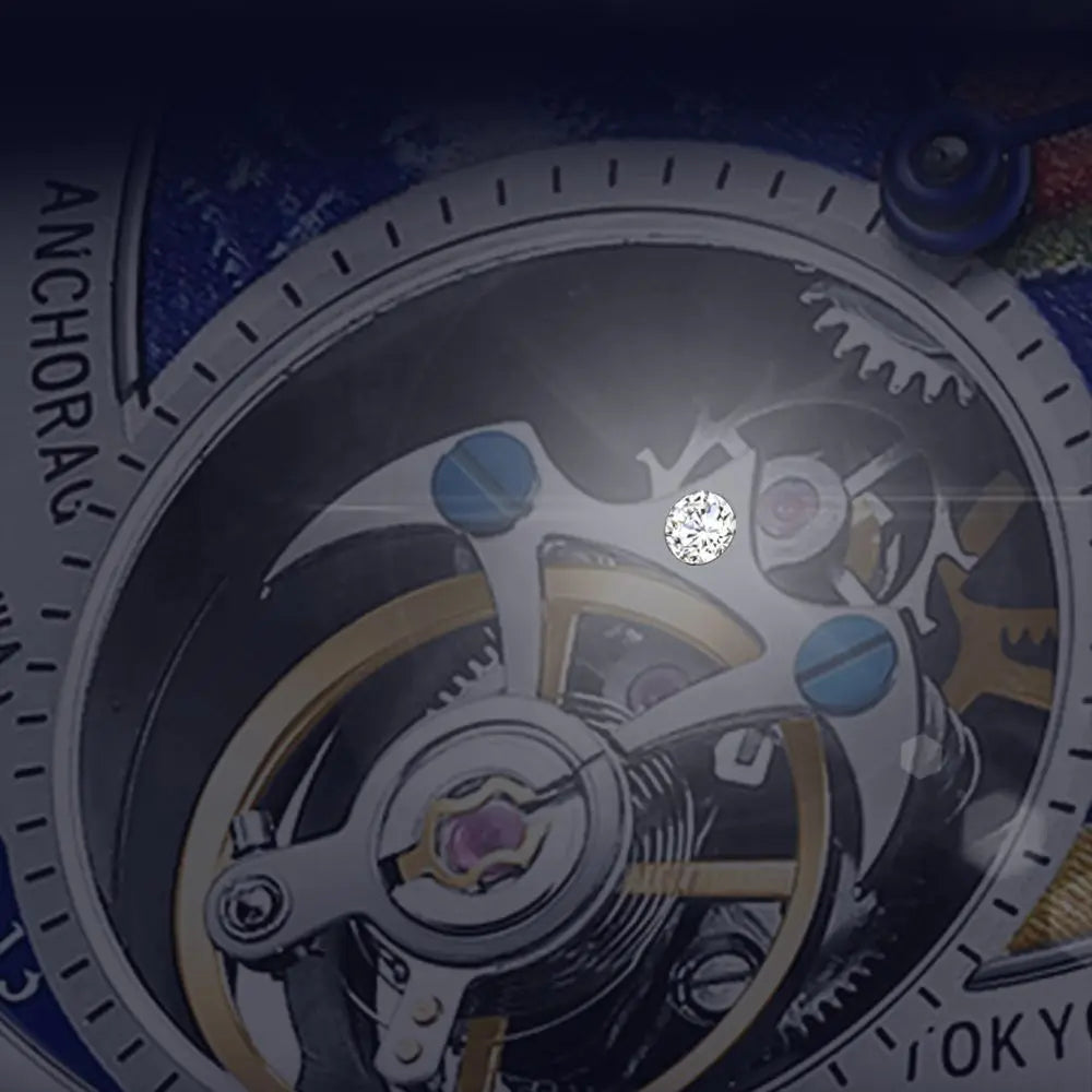 AESOP Diamond Luxury Flying Tourbillon Movement Watch For Men Earth Enamel Dial  Sapphire Skeleton Mechanical Watches Business A