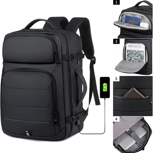 Expandable 17-inch Laptop Backpack for Men, Waterproof Notebook Bag, USB School Bag, Sports, Travel, School Backpack for Men