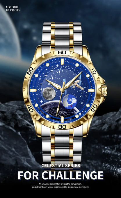 2025 NEUE GLENAW Männer Automatische Uhren Skeleton Starry Sky Mond Phase Leuchtende Wasserdichte Edelstahl Mechanische Uhr Männer