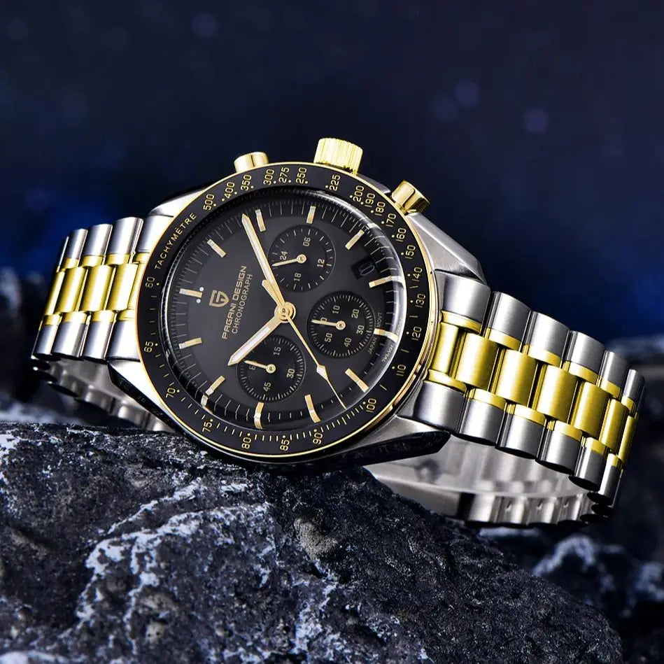 PAGANI DESIGN 2025, Silber, Gold, Mond, Luxus-Quarzuhren, Herren-Sport-Chronograph, Saphirglas, Edelstahluhr für Herren