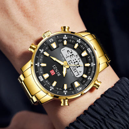 Top Marke Luxus Männer Armbanduhr Wasserdichte Sport Digitale Uhren Männer LED Stahl Militär Quarzuhr Gold farbe Große Zifferblatt Uhr