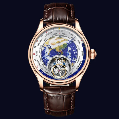 AESOP Diamond Luxury Flying Tourbillon Movement Watch For Men Earth Enamel Dial  Sapphire Skeleton Mechanical Watches Business A