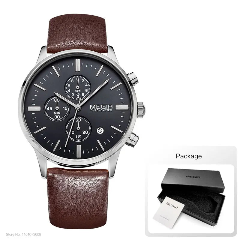 Megir quarzuhren männer luminous wasserdichte sport uhr mann kommerziellen leder armbanduhr 2011 freies verschiffen