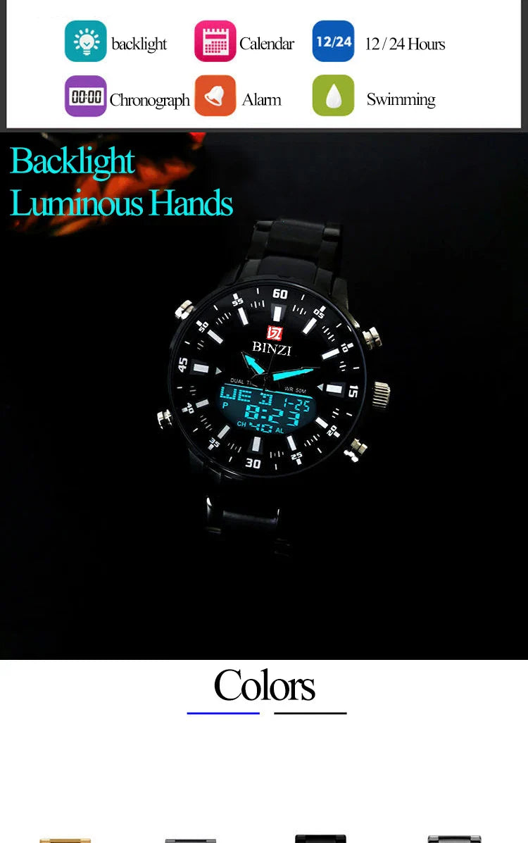 Top Marke Luxus Männer Armbanduhr Wasserdichte Sport Digitale Uhren Männer LED Stahl Militär Quarzuhr Gold farbe Große Zifferblatt Uhr