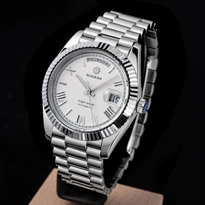 2023 neue Sugess Uhr von Männern 40mm Tag Datum automatische Dandong Sl3034 Uhrwerk Retro mechanische Armbanduhr Saphirglas golden