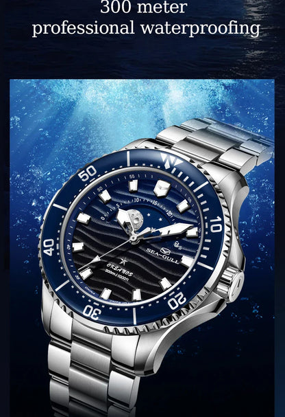 Seagull 43.5mm Diving Watch 300M Waterproof Automatic Mechanical Wristwatch Moon Phase Luminescent Men Watches 1215 New 2025