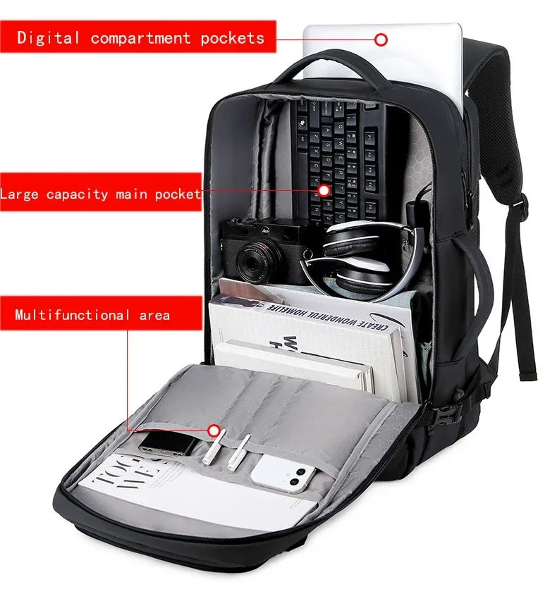 Erweiterbare 17-Zoll-Laptop-Rucksäcke für Herren, wasserdichte Notebook-Tasche, USB-Schultasche, Sport, Reisen, Schultasche, Rucksack für Männer