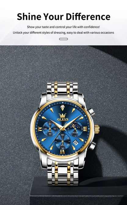 OLEVS 3639 Top Marke Original Luxus Neue Quarzuhr Edelstahl Uhr Für Männer Wasserdicht Leucht Mond Phase Herren Uhr