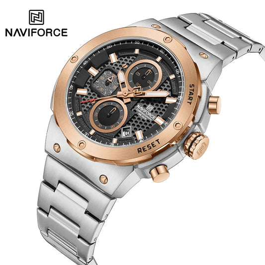 NAVIFORCE 2025, Men's Quartz Watch, Sport Military Watch for Men, Waterproof, Luminous Date, Chronograph, Stainless Steel, Men's Watches