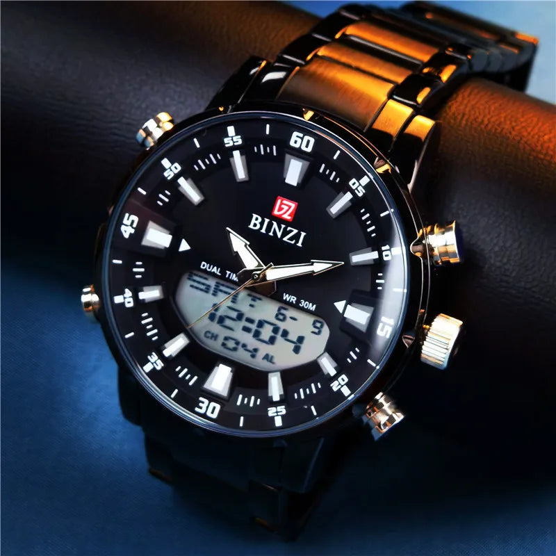 Top Marke Luxus Männer Armbanduhr Wasserdichte Sport Digitale Uhren Männer LED Stahl Militär Quarzuhr Gold farbe Große Zifferblatt Uhr