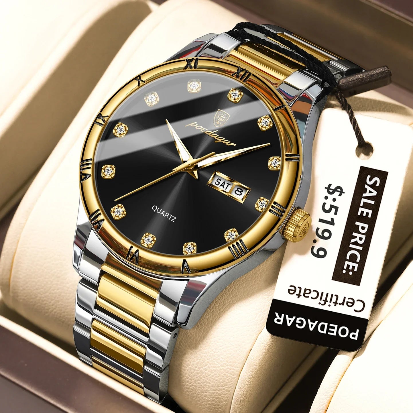 POEDAGAR Top Luxus Uhr Für Mann Datum Woche Wasserdicht Leucht Mann Armbanduhr Quarz Edelstahl herren Uhren Sport Reloj