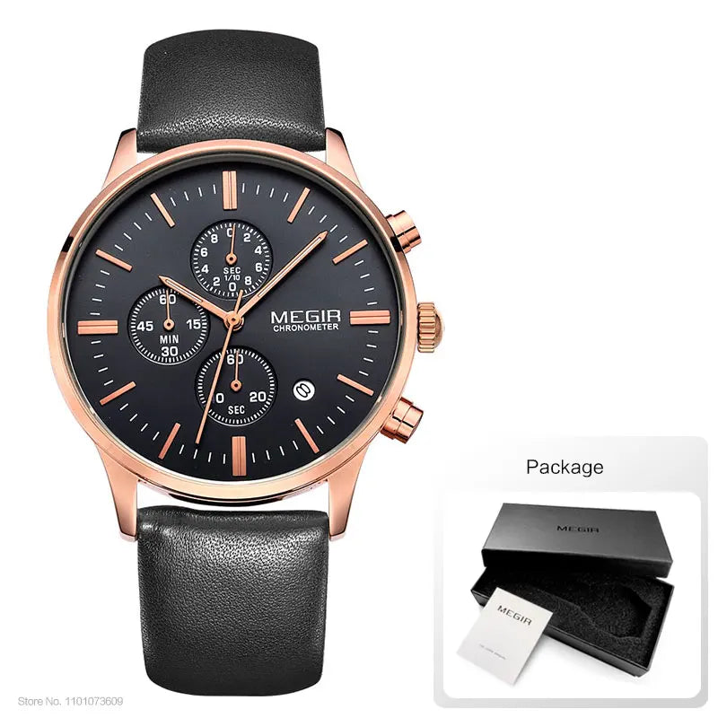 Megir quarzuhren männer luminous wasserdichte sport uhr mann kommerziellen leder armbanduhr 2011 freies verschiffen