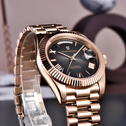 PAGANI DESIGN DD40 Herrenuhren 2024, Top-Luxus-Roségold-Uhr für Herren, automatische mechanische Armbanduhren, wasserdichte Geschenkuhr