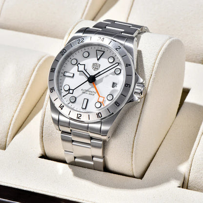RollsTimi Automatic Men's Watch GMT NH34 Stainless Steel Mechanical Waterproof Wrist Watch for Men Auto Date Sapphire Dial Watch