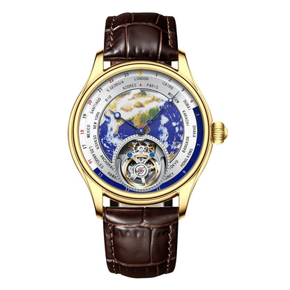 AESOP Diamond Luxury Flying Tourbillon Movement Watch For Men Earth Enamel Dial  Sapphire Skeleton Mechanical Watches Business A