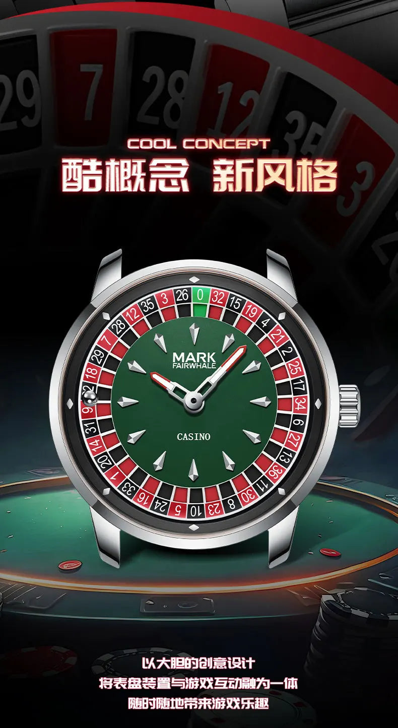 Hohe Qualität Mark Fairwhale Herren Armbanduhr Mode Einzigartige Rotierenden Roulette Zifferblatt Wasserdicht Quarz Mann Watche Dropshipping ﻿