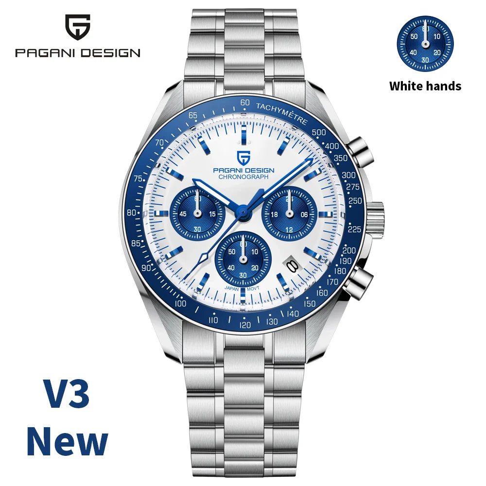 PAGANI DESIGN 2025, Silber, Gold, Mond, Luxus-Quarzuhren, Herren-Sport-Chronograph, Saphirglas, Edelstahluhr für Herren