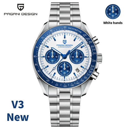 PAGANI DESIGN 2025, Silber, Gold, Mond, Luxus-Quarzuhren, Herren-Sport-Chronograph, Saphirglas, Edelstahluhr für Herren