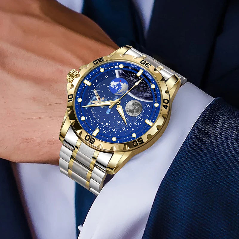 2025 NEUE GLENAW Männer Automatische Uhren Skeleton Starry Sky Mond Phase Leuchtende Wasserdichte Edelstahl Mechanische Uhr Männer
