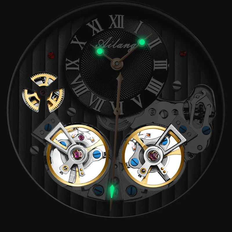 AILANG Top Marke Luxus Uhr Männer Automatische Leucht Schwarz Uhr Männer Doppel Tourbillon Wasserdichte Mechanische Uhr Relogio