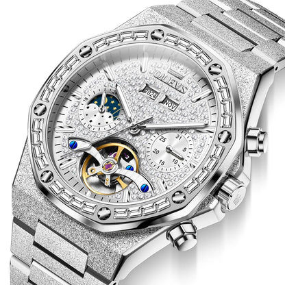 OLEVS Gold Stahl Herren Uhren Top Marke Automatische Mechanische Luxus Uhr Sport Wasserdicht Tourbillon Armbanduhr Reloj Hombre