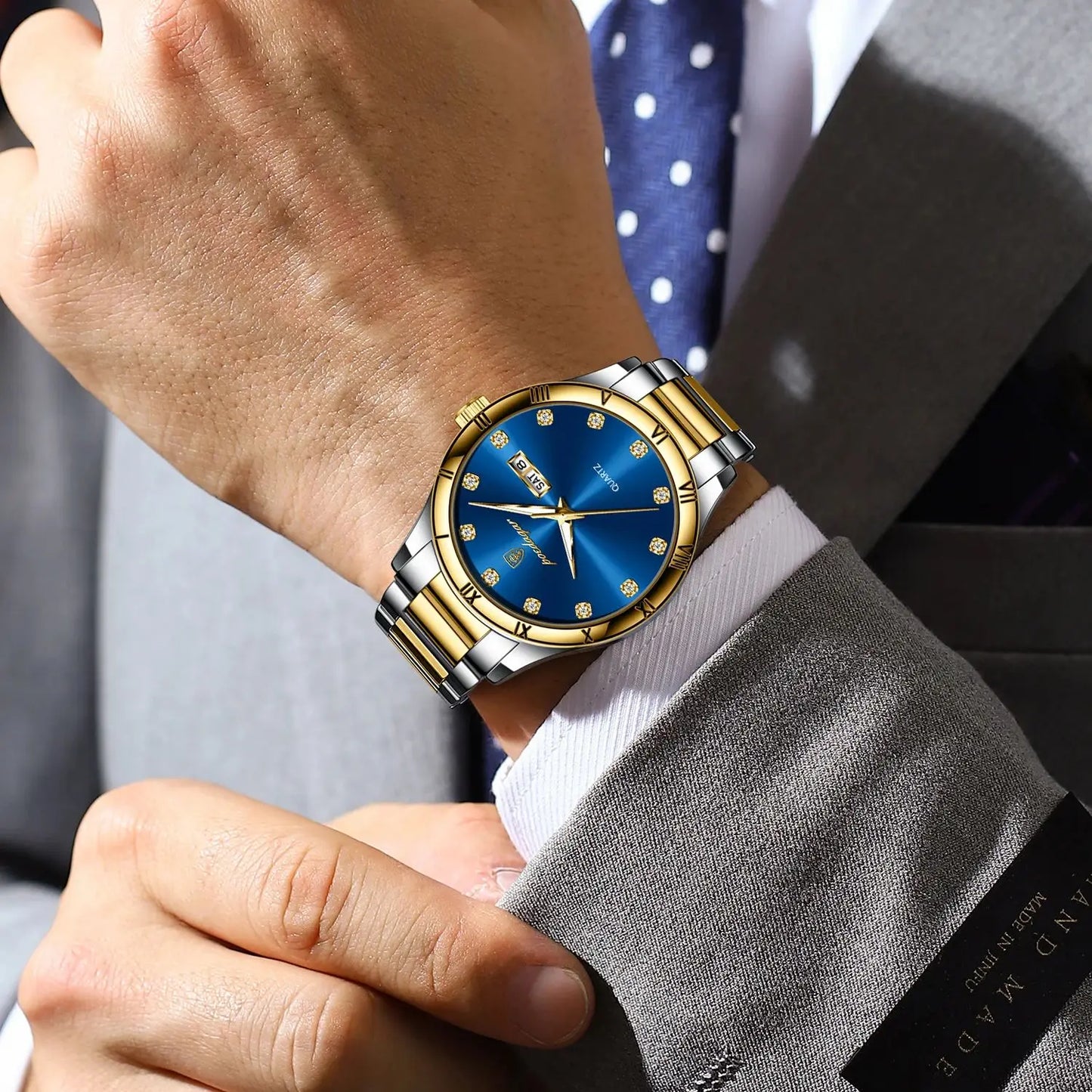 POEDAGAR Top Luxus Uhr Für Mann Datum Woche Wasserdicht Leucht Mann Armbanduhr Quarz Edelstahl herren Uhren Sport Reloj