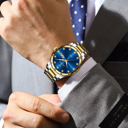 POEDAGAR Top Luxus Uhr Für Mann Datum Woche Wasserdicht Leucht Mann Armbanduhr Quarz Edelstahl herren Uhren Sport Reloj