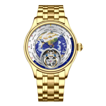 AESOP Diamond Luxury Flying Tourbillon Movement Watch For Men Earth Enamel Dial  Sapphire Skeleton Mechanical Watches Business A