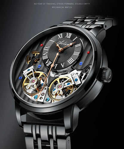 AILANG Top Marke Luxus Uhr Männer Automatische Leucht Schwarz Uhr Männer Doppel Tourbillon Wasserdichte Mechanische Uhr Relogio