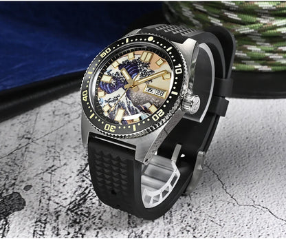 San Martin 40mm 62mas V3 Diver Watch For Men Kanagawa Surfing Dial NH35 Automatic Mechanical 20Bar Full Luminous Rubber Strap