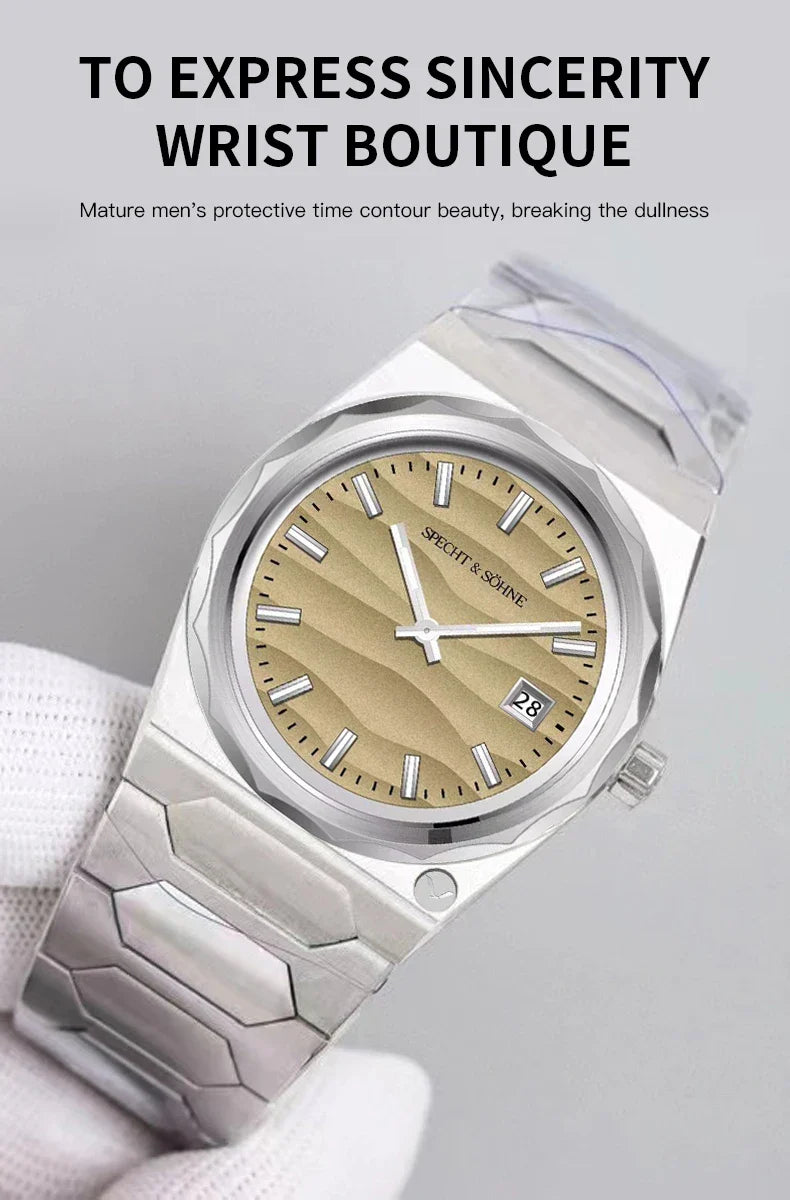 2025 Neuheiten Specht & Söhne 222 Gold Uhren Für Männer Super Slim Stahl Saphir Klassische Quarzuhr Relogio Masculino 37 MM