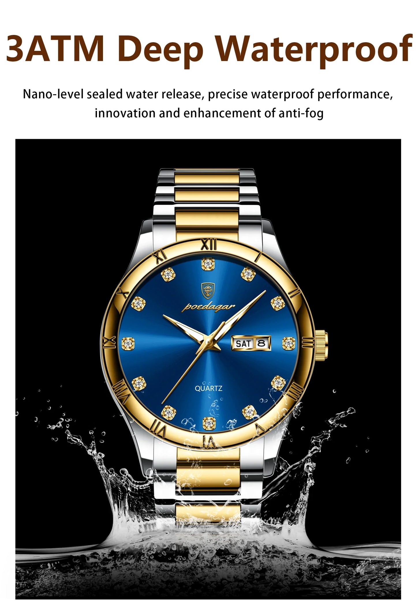 POEDAGAR Top Luxus Uhr Für Mann Datum Woche Wasserdicht Leucht Mann Armbanduhr Quarz Edelstahl herren Uhren Sport Reloj