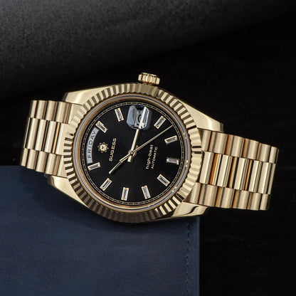 2023 neue Sugess Uhr von Männern 40mm Tag Datum automatische Dandong Sl3034 Uhrwerk Retro mechanische Armbanduhr Saphirglas golden